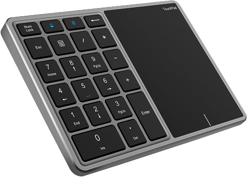 Sanpyl Numeric Keypad, 2 in 1 22 Keys 2.4G Touchpad Bluetooth 4.2 Number Pad, Type C Charging 500mAh Financial Accounting Keyboard, for Laptop, PC, Desktop(Iron Gray) - Image 1